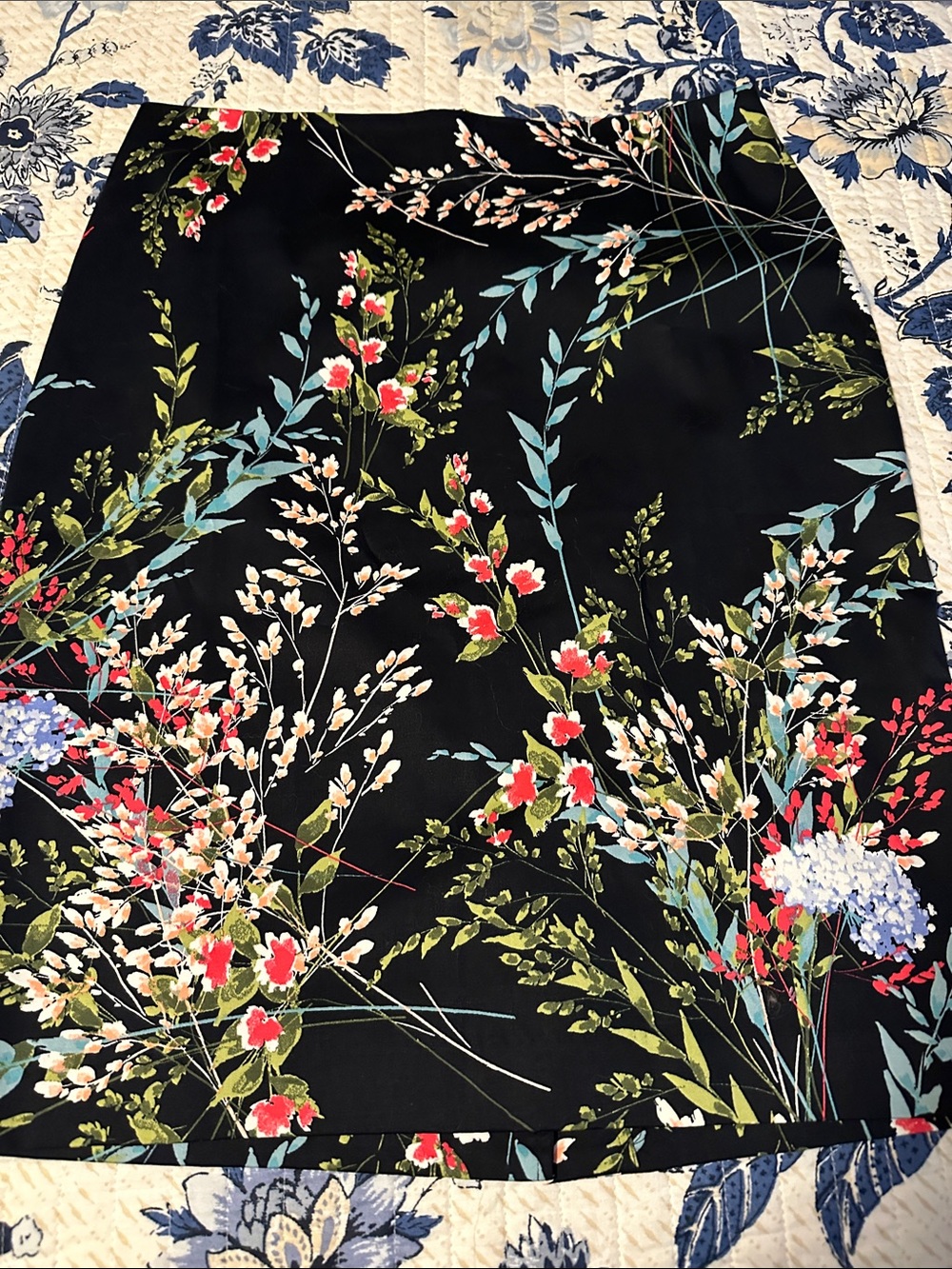 Talbots Black Floral Pencil Skirt with Colorful Blooms - Picture 1 of 6